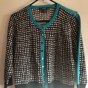 Per Se Black/Turquoise/White Check Snap Cardigan | Size L